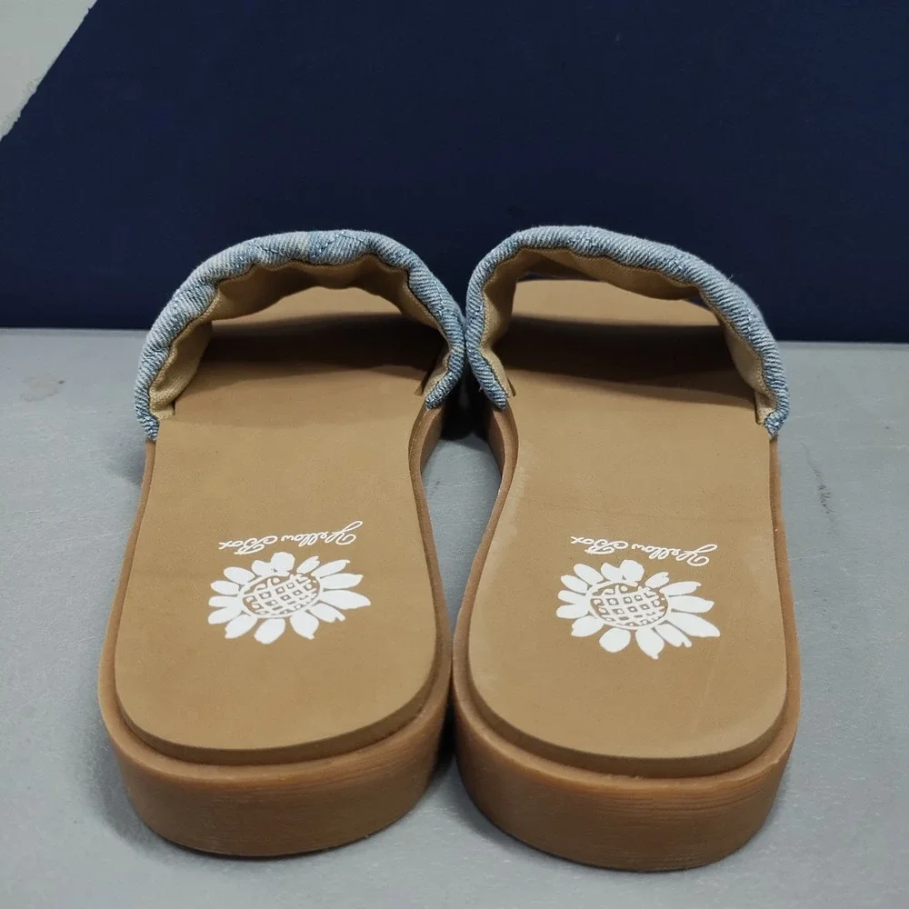 Yellow Box Fitzy Slide Sandals Womens 6.5M Blue Tan Denim EVA Cushioned Footbed - Picture 5 of 7